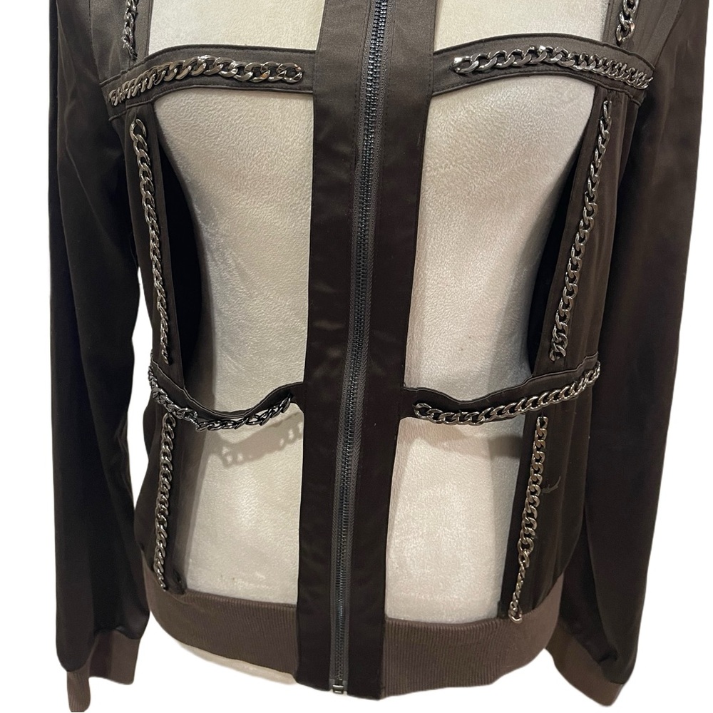 Unique Brown Chain Cutout Jacket - image 4